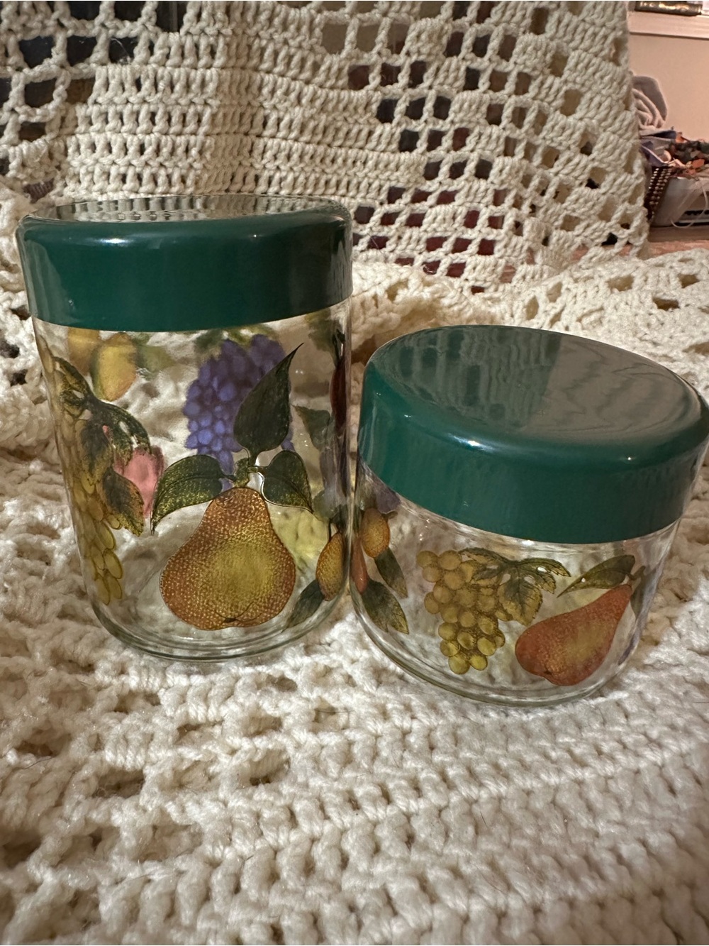 Green-Lid Fruit Glass Storage Jars - Set of 2